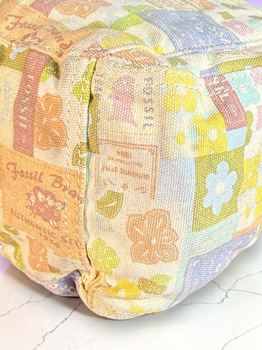 Fossil Rare Vintage Y2K "Nostalgia Grid" Multicolor Canvas Shoulder Tote Bag - Picture 12 of 16